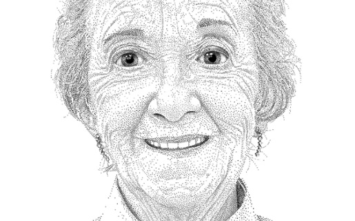 Image shows black and white artwork of volunteer