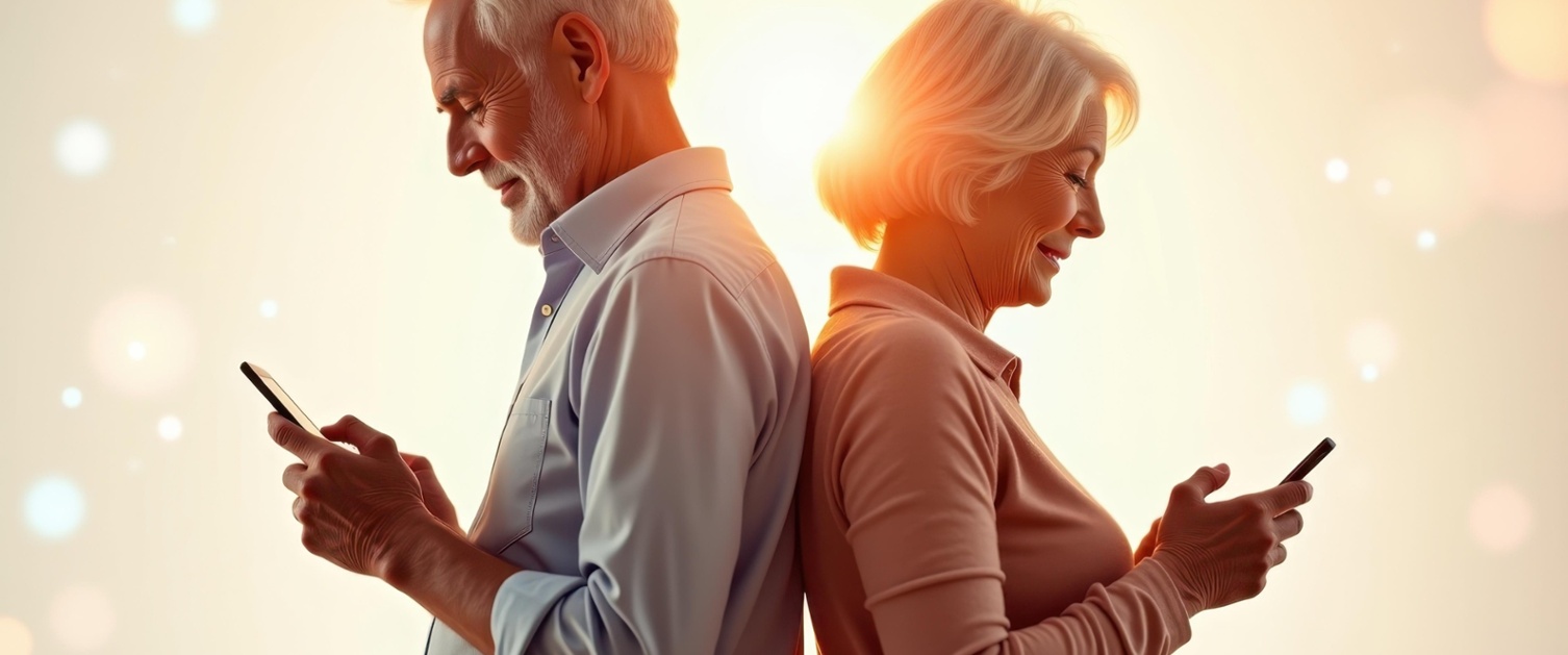 A couple looking at their phones