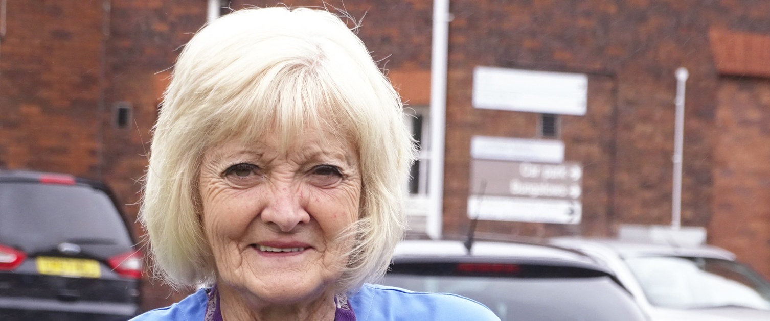 Hazel Eastman in nurse uniform outside Gorseinon Hospital