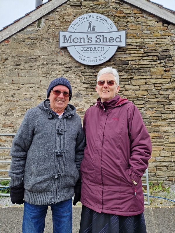 Shed regulars Stuart and Ann Rees stand outside Men