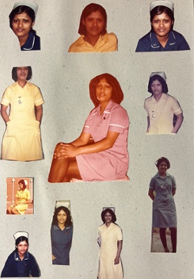 Image shows various pictures of a nurse in different uniform over the years