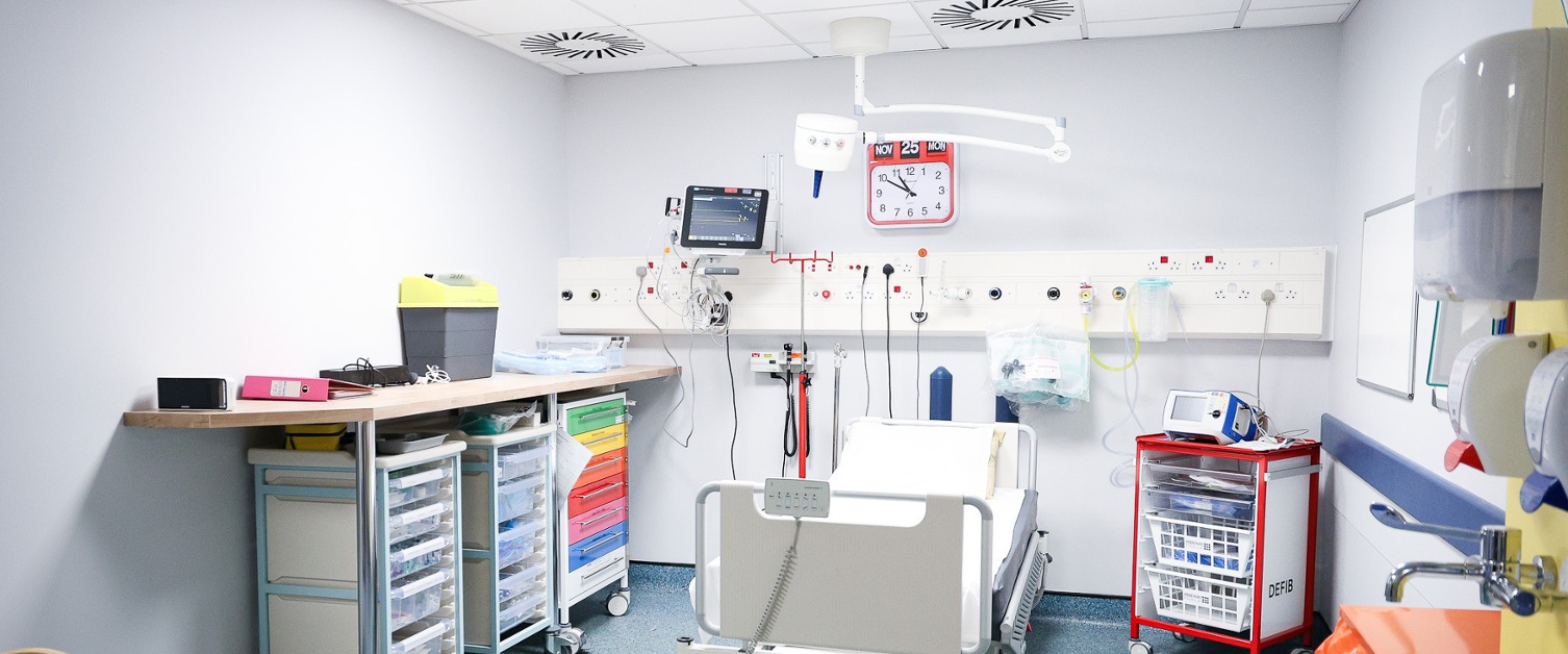 A newly-constructed resuscitation bay, containing lots of hospital equipment