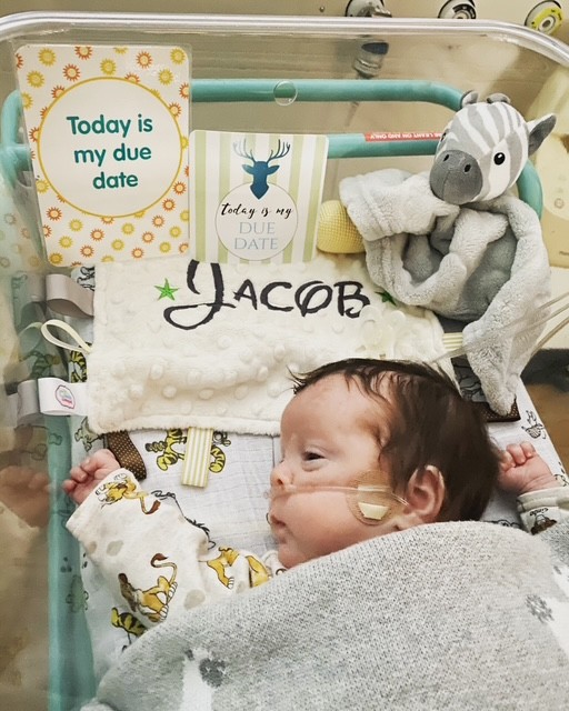 A baby in a cot in a Neonatal Intensive Care Unit