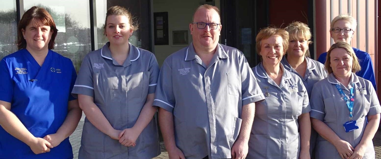 Staff members from the Patient Flow Team stood outside Morriston Hospital