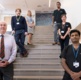The research team on the stairs at Morriston Hospital
