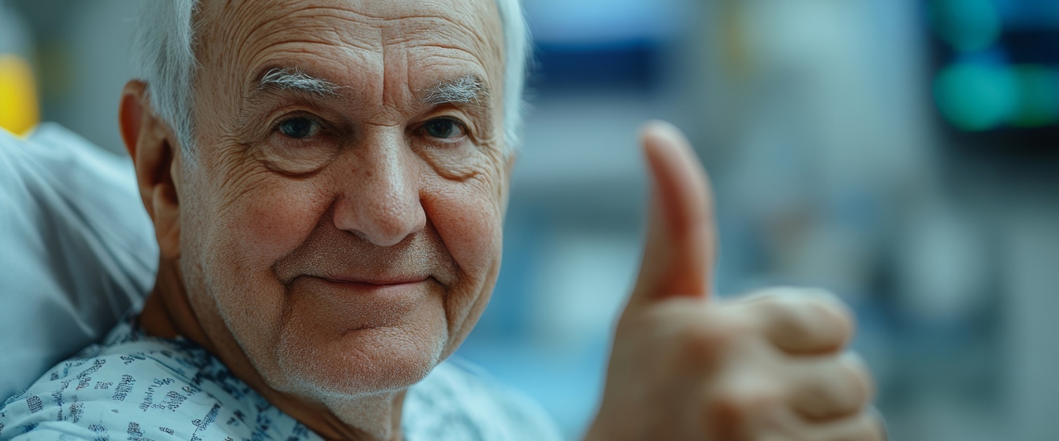 A patient giving a thumbs up