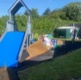 Broken play equipment in a playground