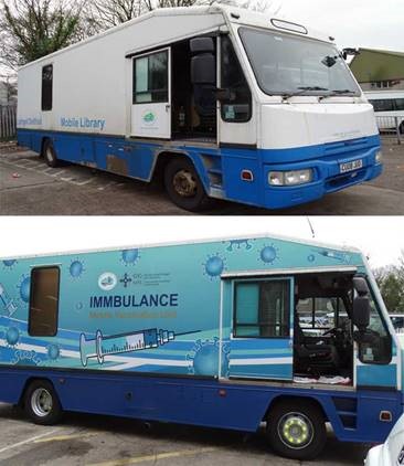 An image of the new mobile vaccination unit called the imbulance