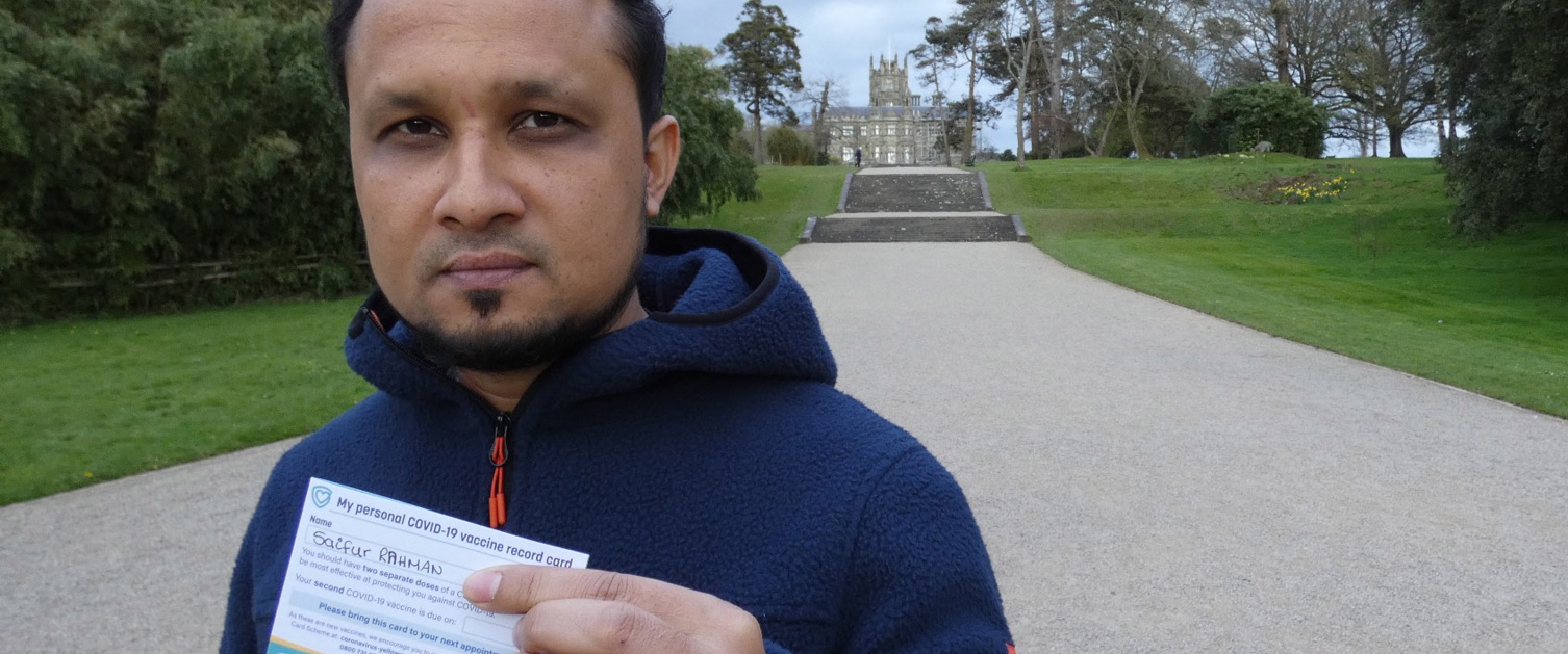 Image shows Saifur Rahaman standing in front of Margam Castle.