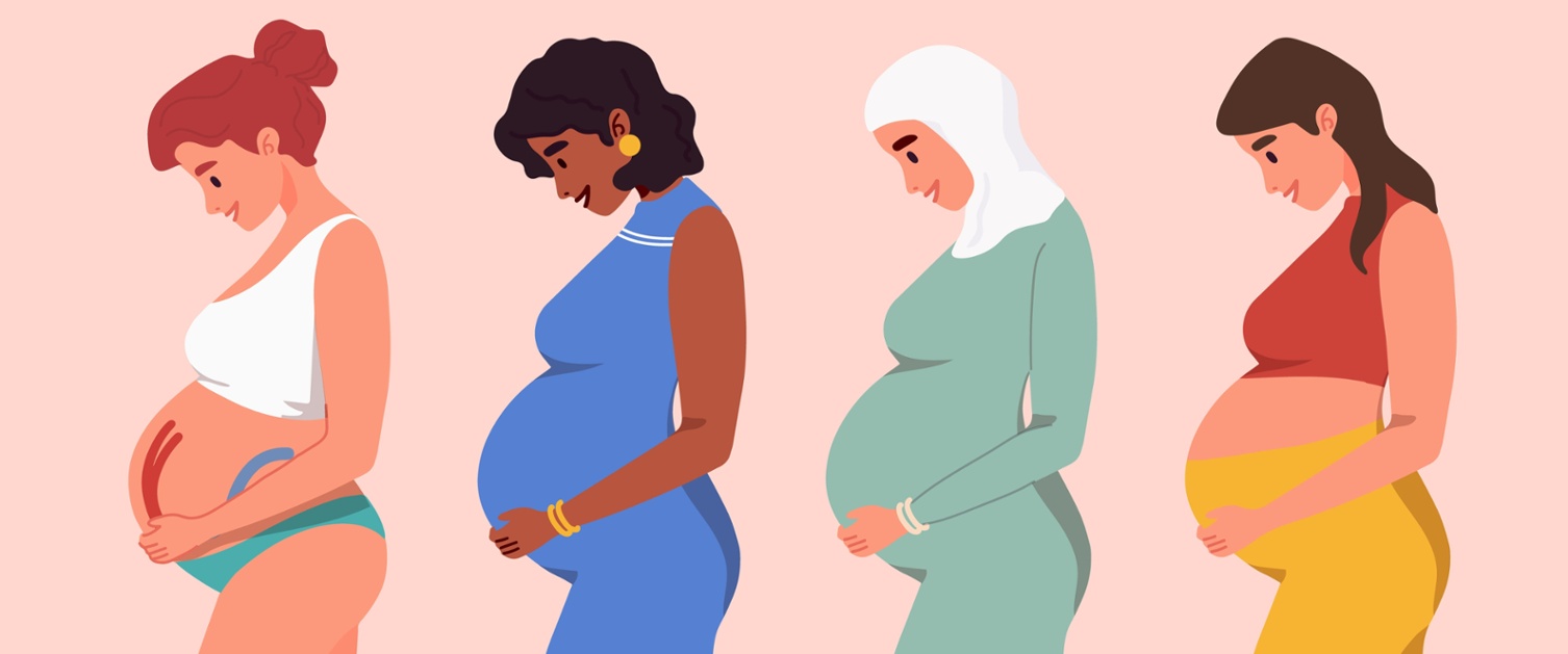 a drawing of a group of pregnant people
