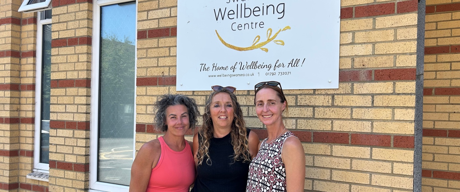 Emma, Rachel and Lois stood outside the Swansea Wellbeing Centre