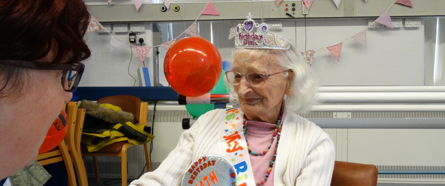 Physiotherapist Catrin Treharne with Kathleen Davies, 99