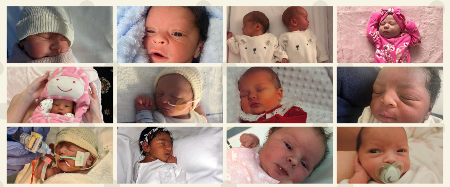 Image shows sixteen pictures of new born babies.