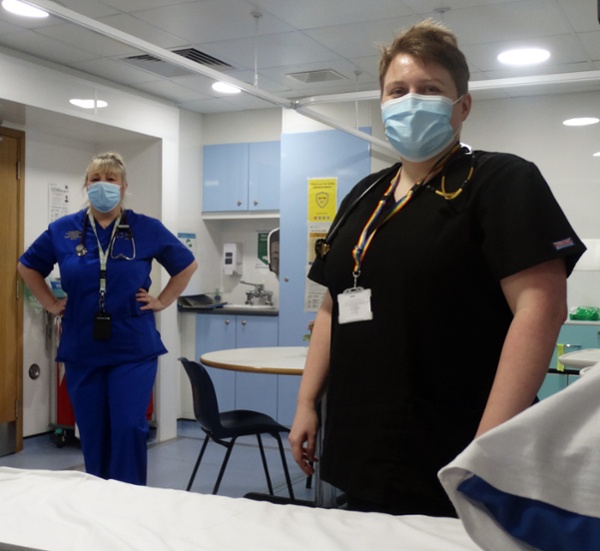 Tricia Quinn and Dr Liz Davies inside the OPAS pod