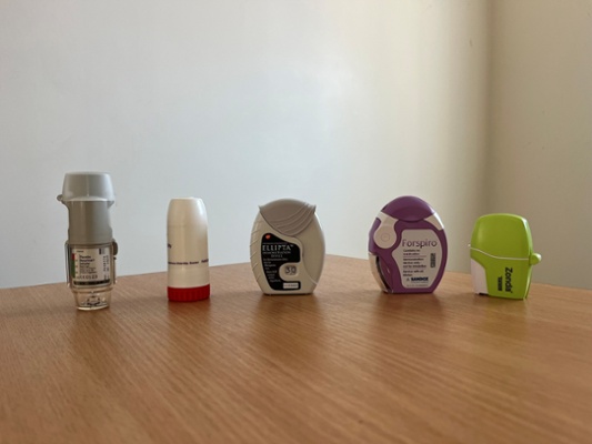 Image shows various inhalers