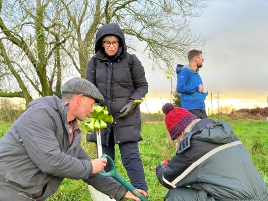 Image shows people gardening in a field