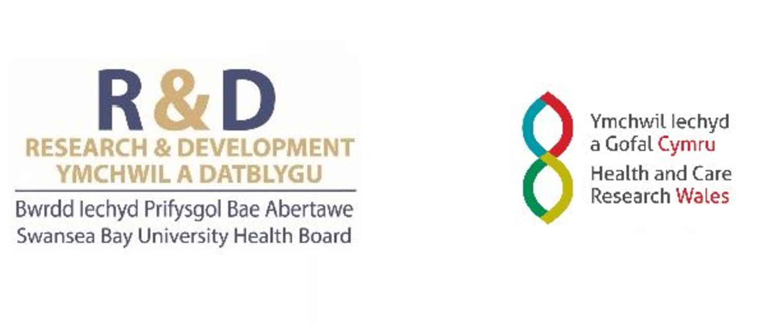 An image of the SBUHB Research & Development logo and the Health and Care Research logo 