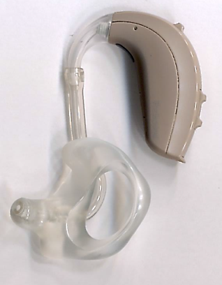 An image of a earmould hearing aid.