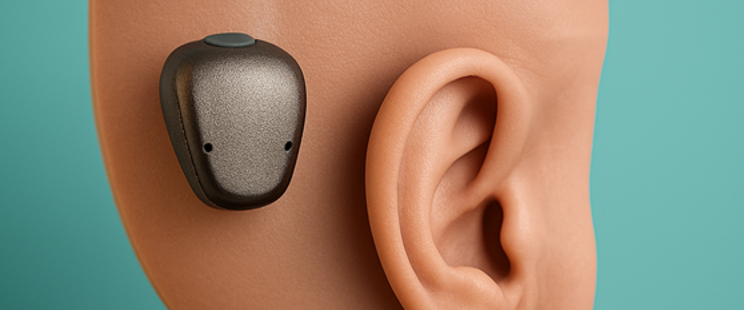 Image shows a bone conduction implant.