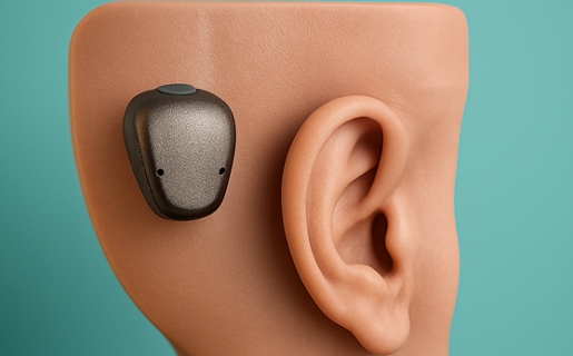 Image shows a bone conduction implant.