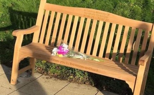 A bench donated to the unit in Ivy's memory