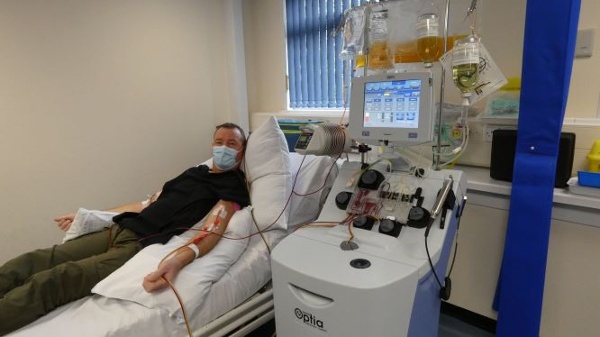 Gareth Perkins receiving the plasma exchange treatment