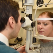 Patient Tara Holden and optometrist Dr Phil Jones