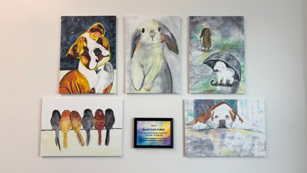 Image shows a gallery of paintings of animals and birds.