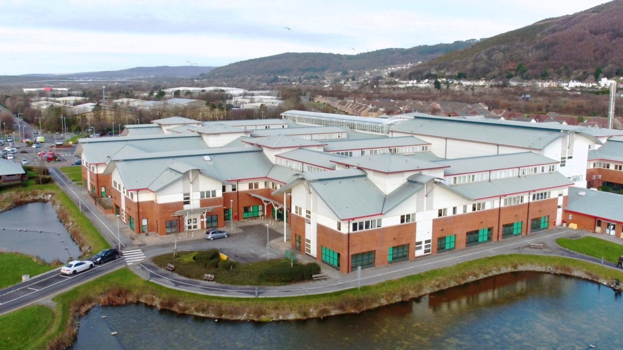 Aerial image of Neath Port Talbot Hospital.