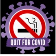 Image is logo showing stop smoking symbol inside virus with banner 