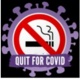 Image is a logo showing stop smoking symbol inside virus with banner 