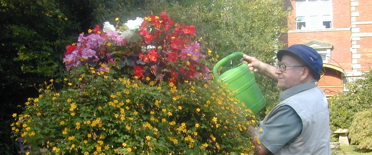 A man watering plants.