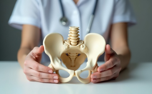 A skeleton figure of a pelvis