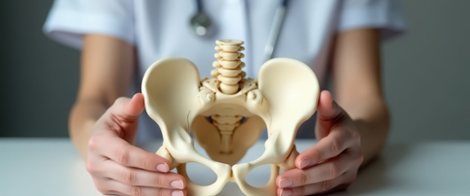 A skeleton figure of a pelvis