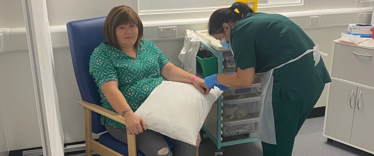 A picture of a blood sample being taken