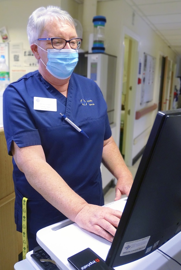 Picture shows a nurse checking a computer in a ward