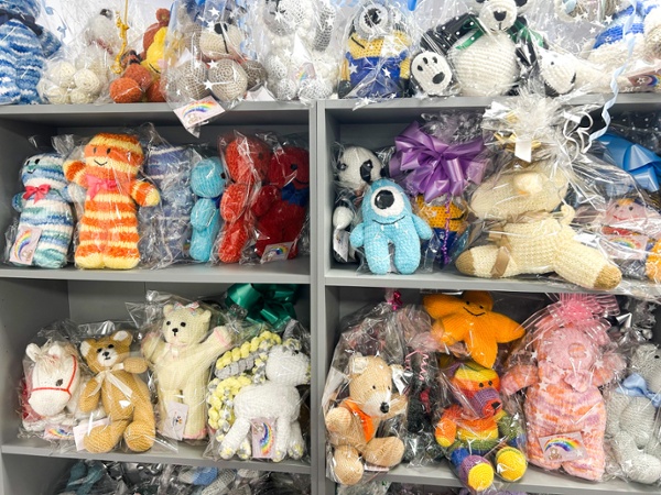 Image shows toys on shelves.