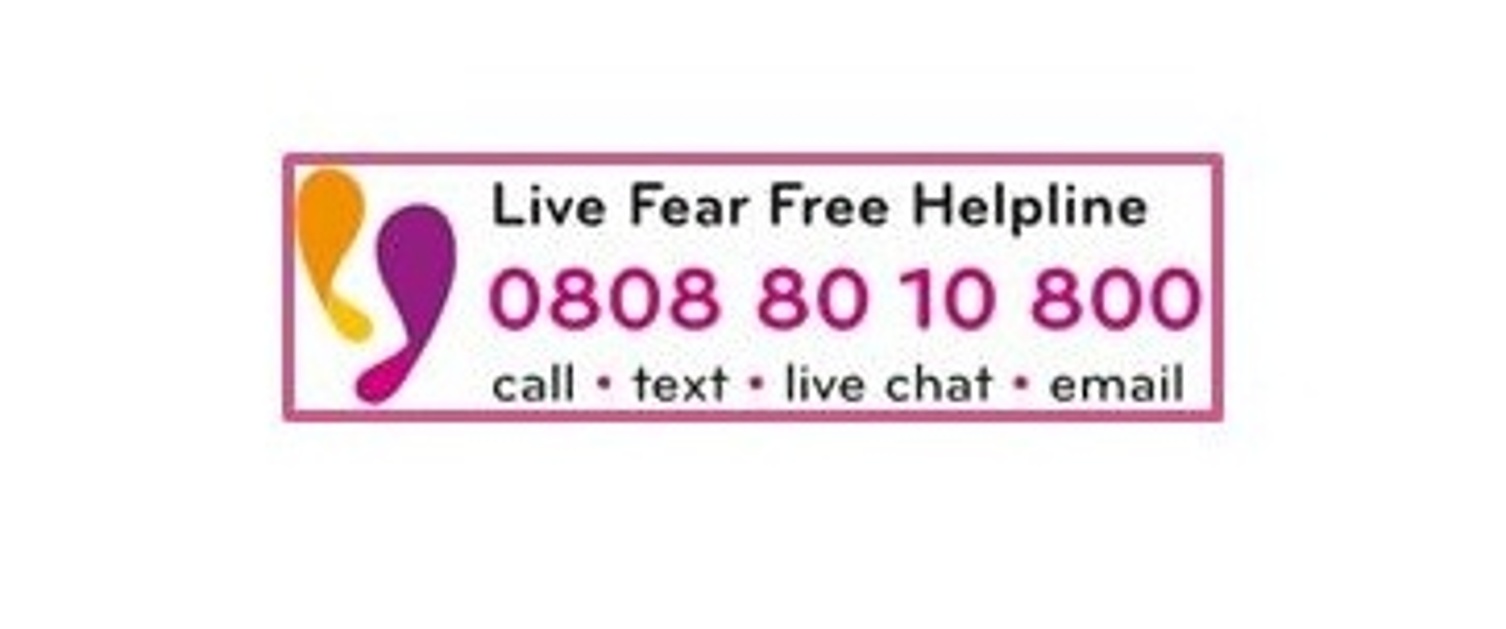 A logo for the Live Fear Free Helpline