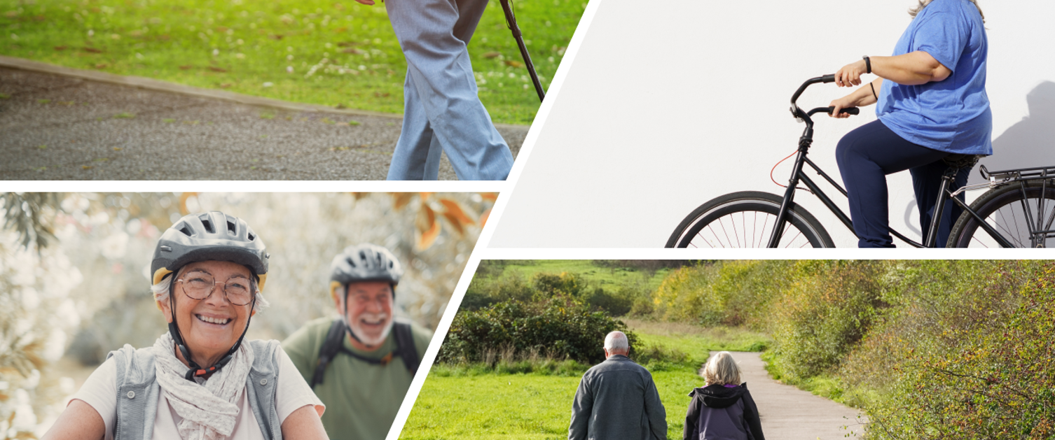 pictures of people walking and cycling