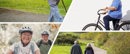 pictures of people walking and cycling