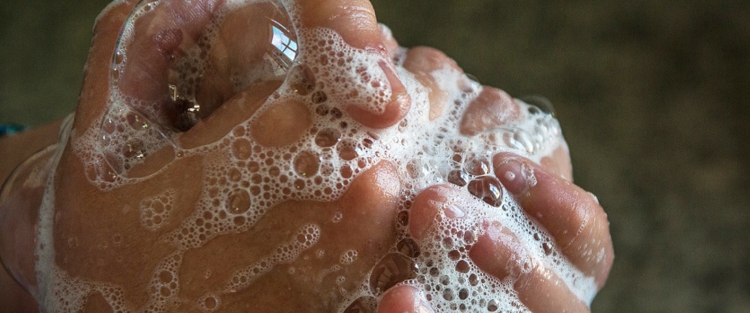 Image of hands being washed with soap and water
