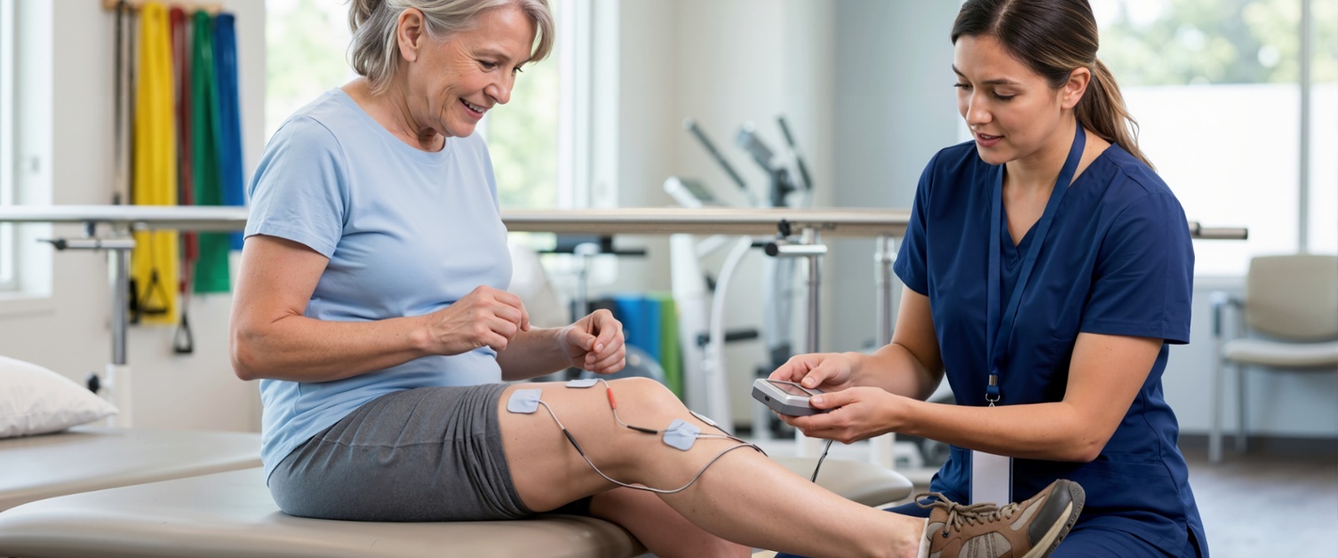 Image shows patient at an FES appointment.
