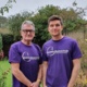 Geoff Walker, activities coordinator at Caswell Clinic with son Andy, wearing purple Kidney Research UK t-shirts.