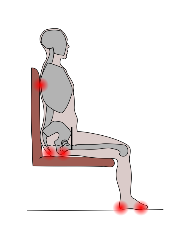 Image shows graphic of person sitting in chair and red spots highlighting pressure points