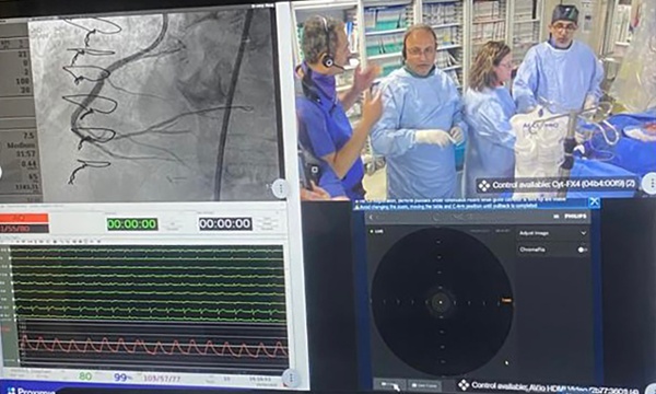 Image is of a screen showing an angioplasty procedure.