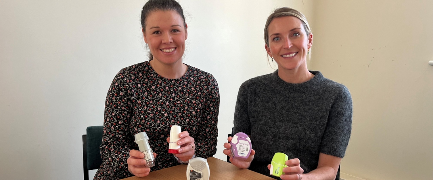 Image shows two women with inhalers
