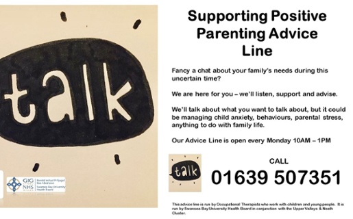 A flyer of supporting positive parenting advice line