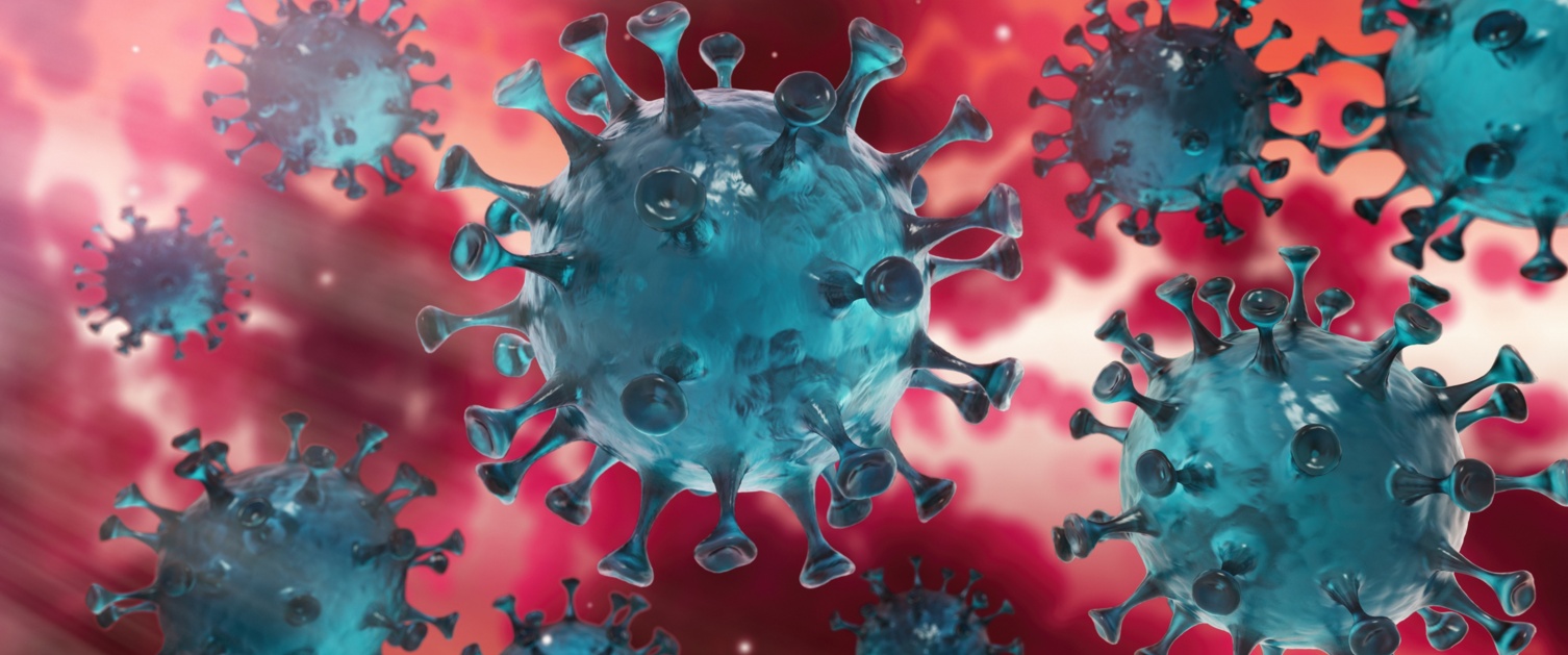 Colourised image of coronavirus under microscope