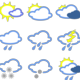 Various weather symbols showing sunshine, cloud, partial cloud, rain, lightning, snow and hail