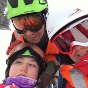 Seren Owen skiing with dad Andrew and mum Alison